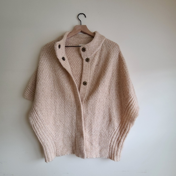 Angel of the North button up poncho sweater tan - Picture 3 of 9